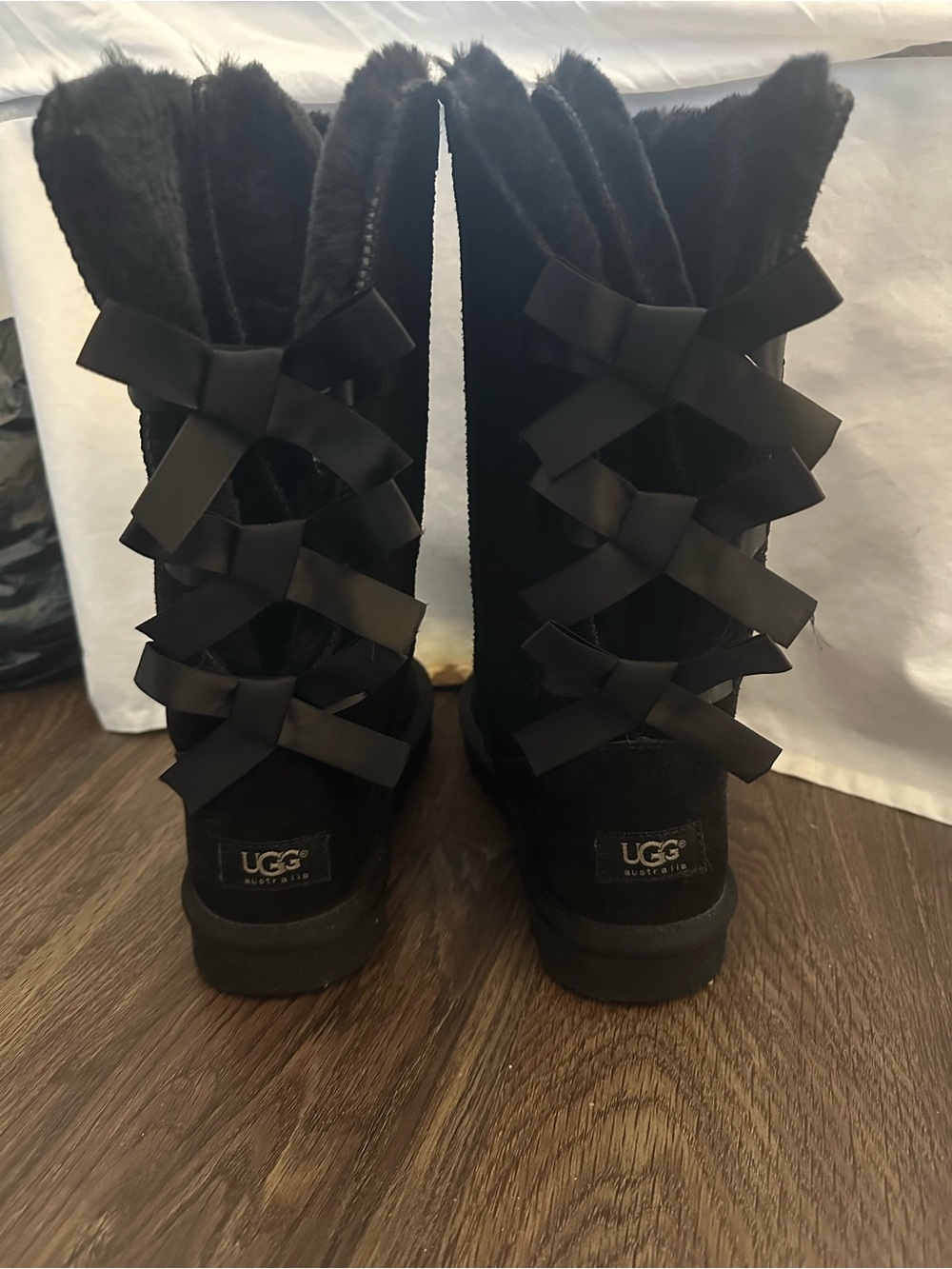 UGG Black Bailey Bow Tall Suede Sheepskin Boots